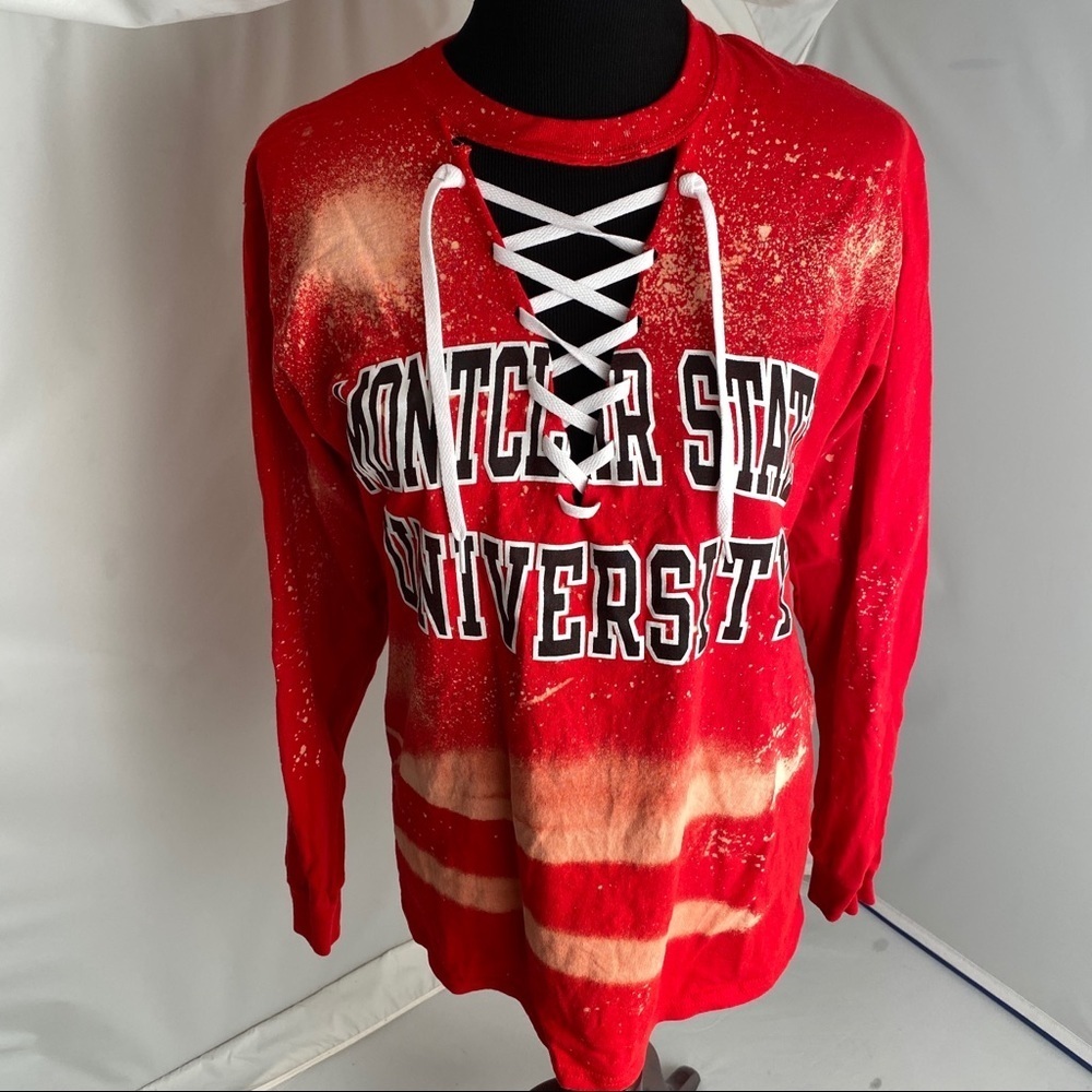 Tailgate Tees Montclair University Red Custom Lace Up T-Shirt